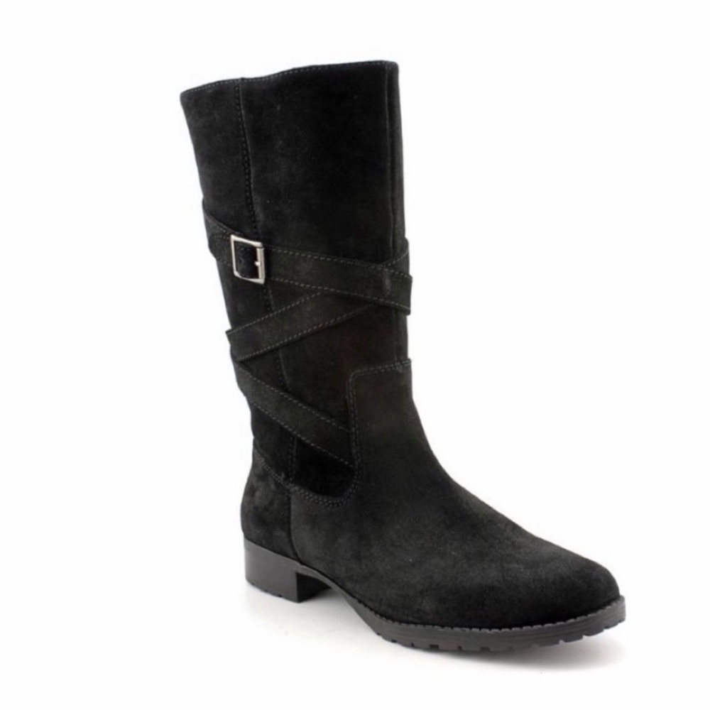 RALPH LAUREN Black Oiled Suede Shelby Boots w/Buckles Weather Resistant